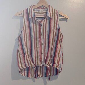 Aeropostale Womens Collared Sleeveless Striped Top Small Cropped Rayon